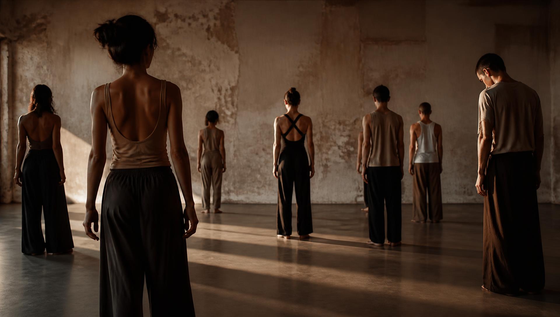 Dancers standing in a sunlit studio
